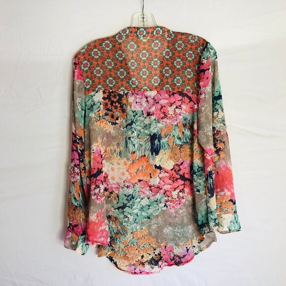 Fig & Flower Anthropologie Top Women's Small Semi Sheer Floral Button Up Tunic - Picture 4 of 5